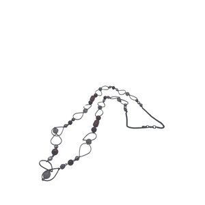 Long Metal Beaded Necklace Abstract Design Black Purple Silver Lobster Clasp
